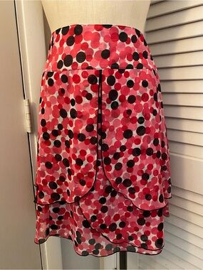 Cato Pink and Black Polka Dot Tiered A-Line Skirt- Size 12